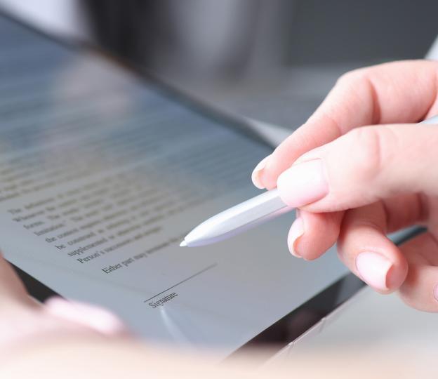 closeup of signing digital form